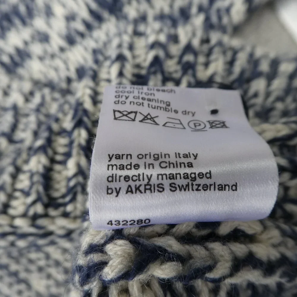 WooL CaSHMeRe ALPaCa Akris Punto Knit Sweater Quarter Zip Navy White Marled 12